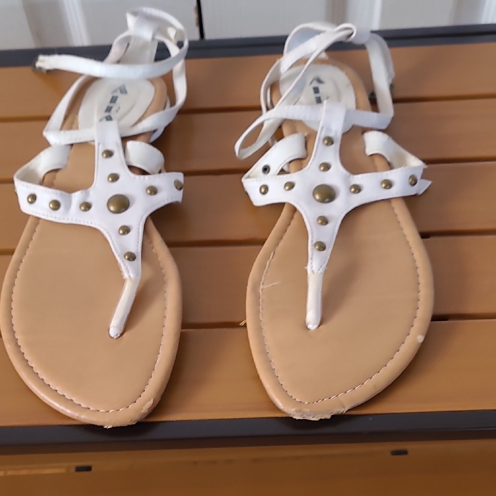 Alba White and Tan Studded Sandals